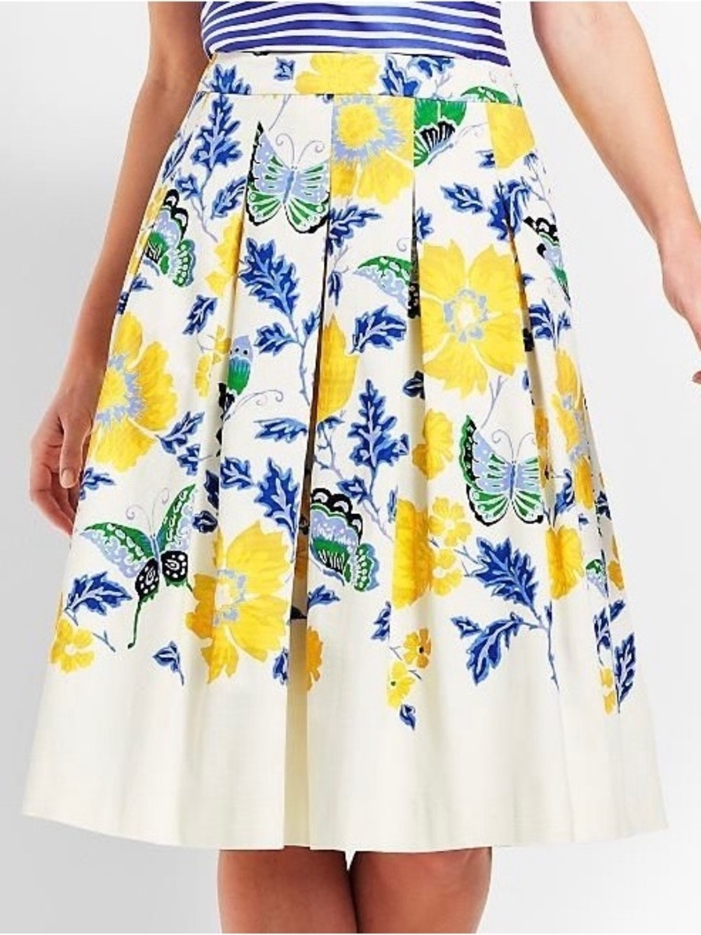 Talbots Full Flowered Skirt in White with Yellow & Blue Print